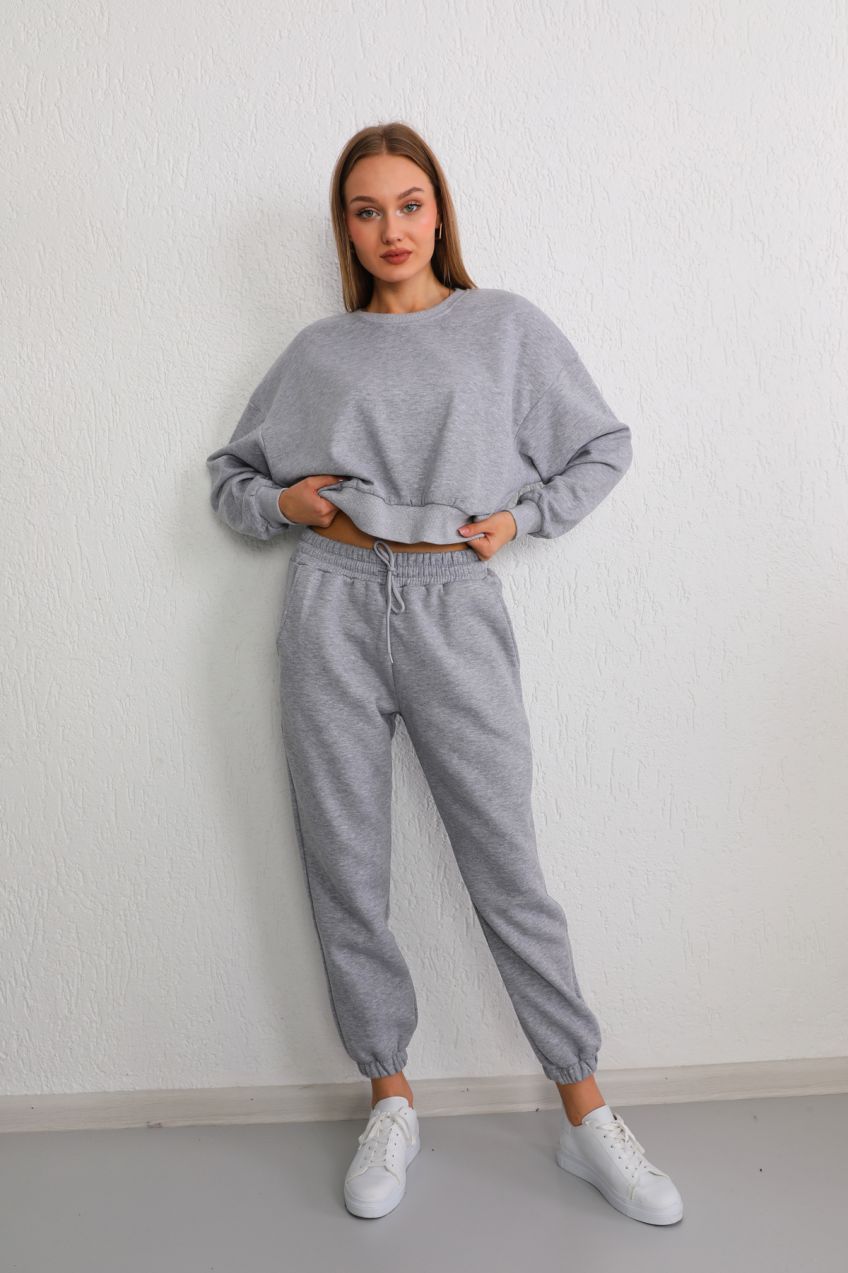 BİKELİFE Dámska sivá trojvrstvová oversize crop tepláková súprava