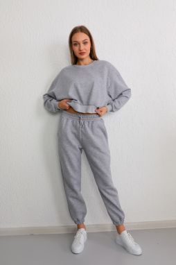 BİKELİFE Dámska sivá trojvrstvová oversize crop tepláková súprava