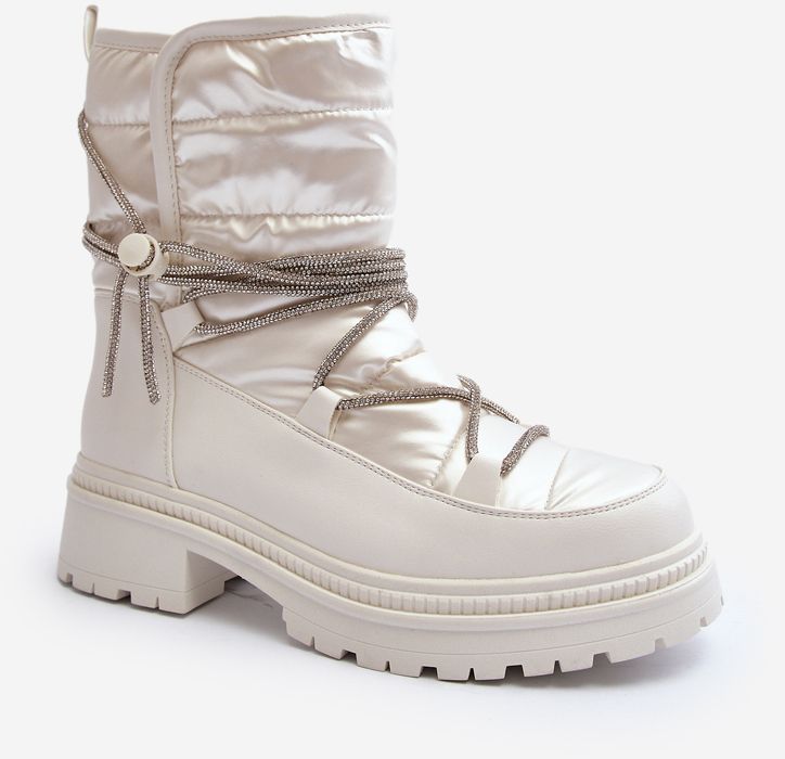Women's snow boots with decorative lacing, white Rilana