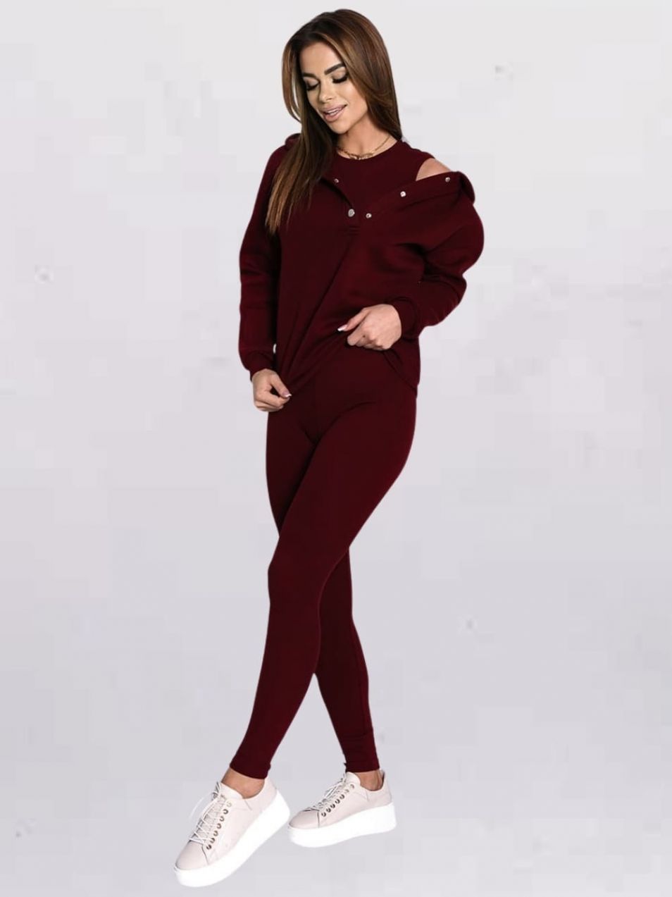 Women's 3-piece burgundy tracksuit