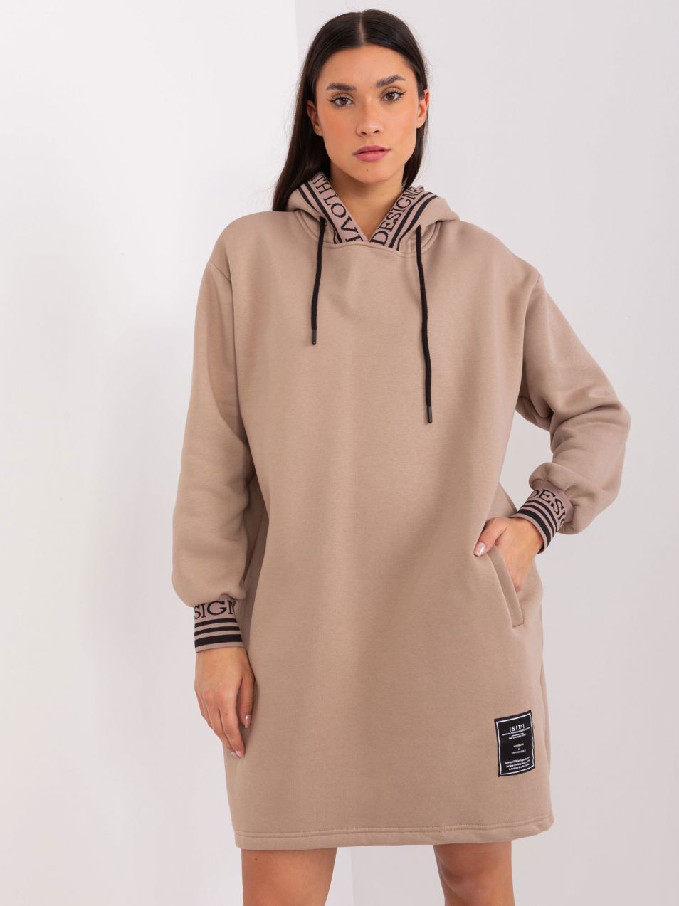 Dark beige asymmetrical sweatshirt dress