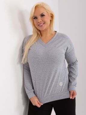 Grey melange blouse plus size with a neckline
