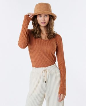 Rip Curl T-Shirt OPEN NECK COSY LS Light Brown
