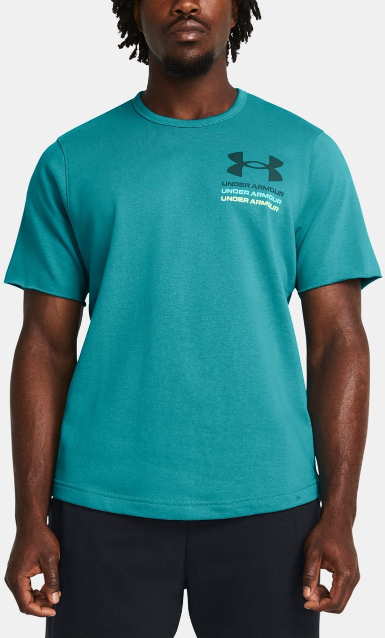 Petrolejové športové tričko Under Armour UA Rival Terry SS Colorblock