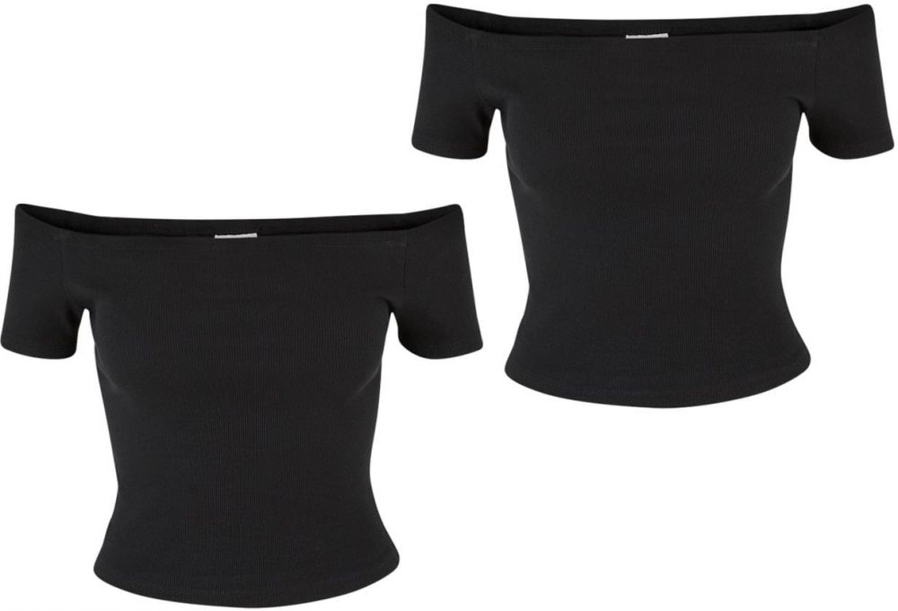 Women's Organic Off Shoulder Rib T-Shirt - 2 Pack Black+Black