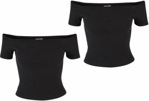 Women's Organic Off Shoulder Rib T-Shirt - 2 Pack Black+Black