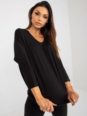 Basic black viscose blouse with 3/4 sleeves
