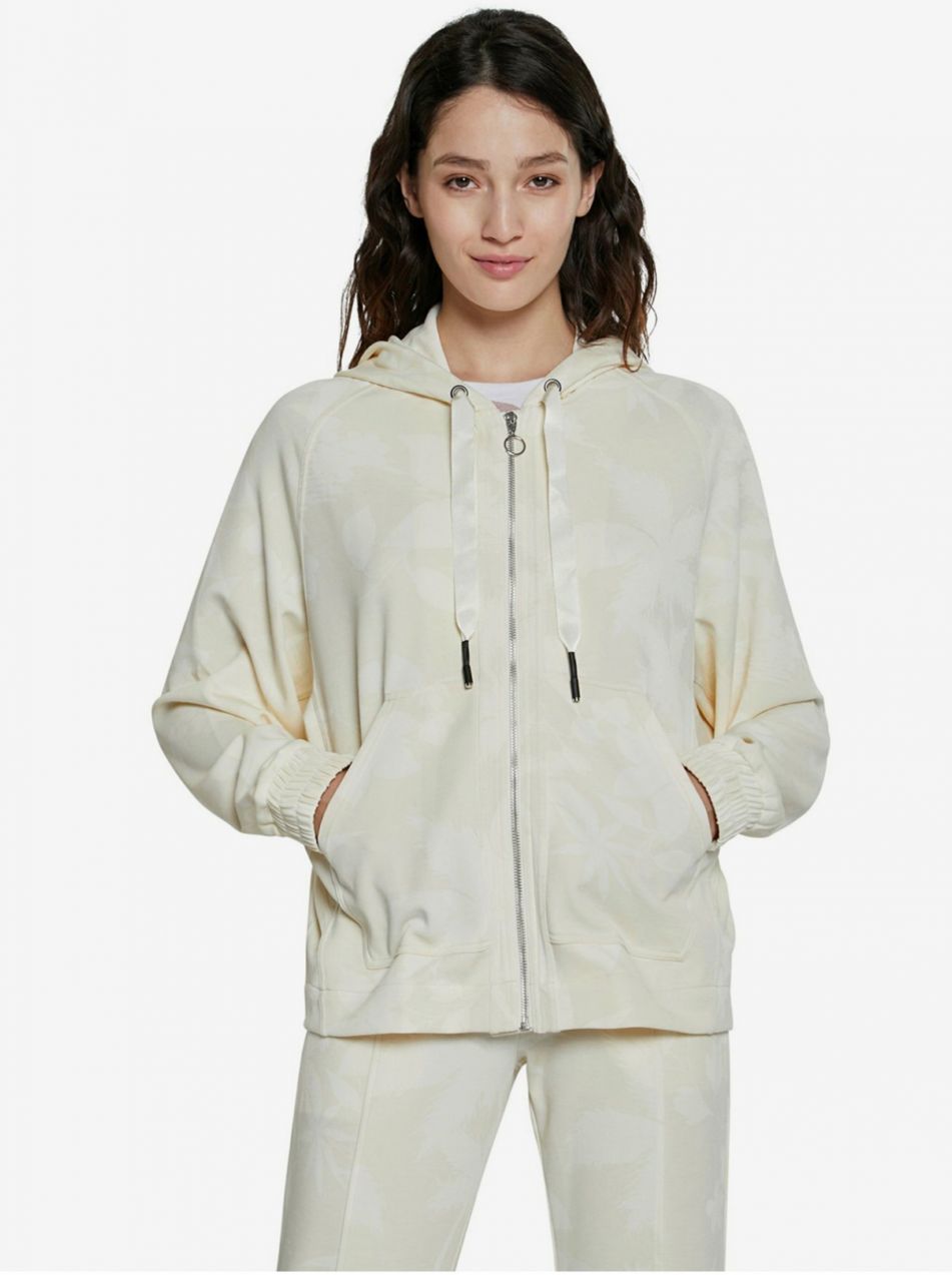 Desigual smotanové/krémové mikina Hoodie Zip Pintuck Camo