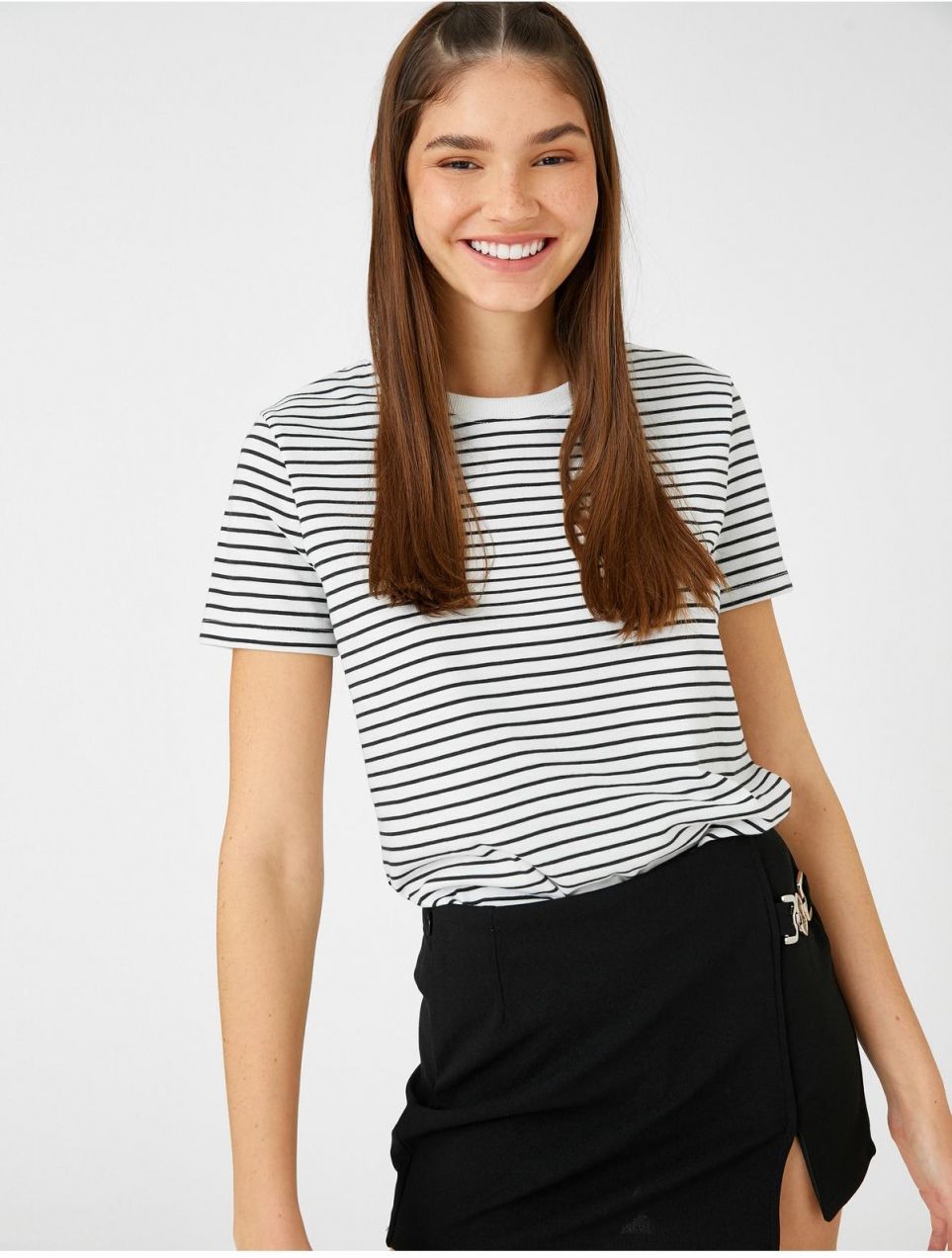 Koton Striped T-Shirt, Crew Neck Short Sleeved
