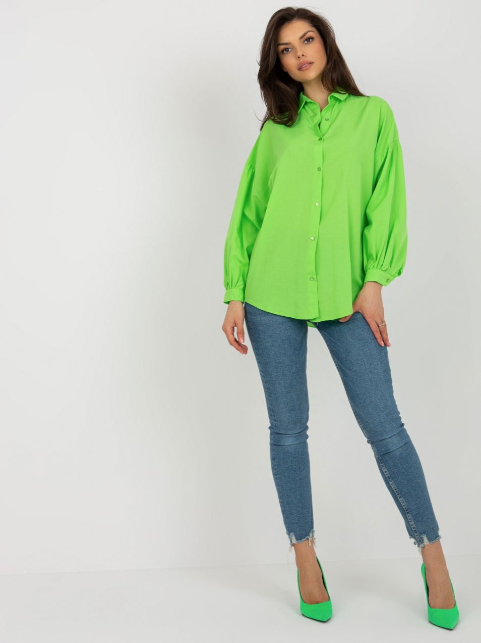 Light green oversize shirt with puffed sleeves