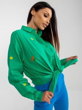 Green oversized button shirt with embroidery