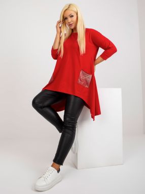 Red long blouse of larger size with 3/4 sleeves