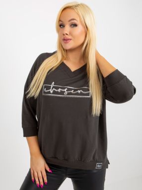 khaki blouse plus size with rhinestone application