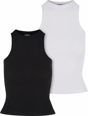 Women's Racer Back Rib Tank Top - 2 Pack Black+White