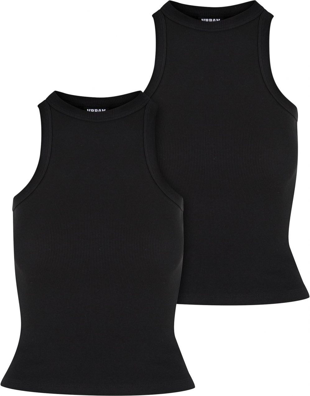 Women's Racer Back Rib Tank Top - 2 Pack Black+Black