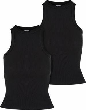 Women's Racer Back Rib Tank Top - 2 Pack Black+Black