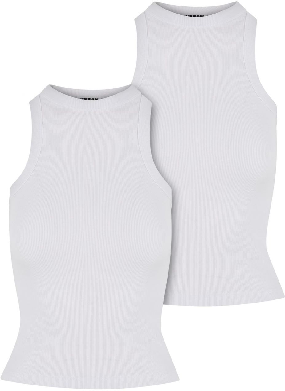 Women's Racer Back Rib Tank Top - 2 Pack White+White