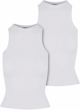 Women's Racer Back Rib Tank Top - 2 Pack White+White