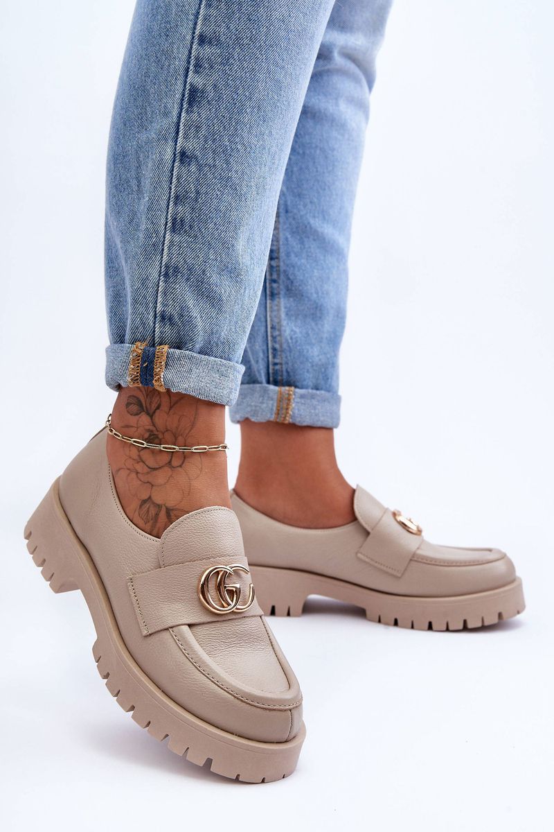 Women's Leather Shoes with Ornament Beige Rosefalls