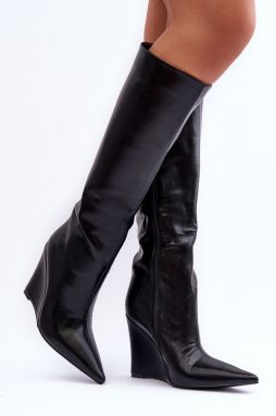 Black Delinn Leather Wedges