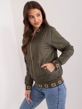 Khaki quilted bomber jacket with zipper
