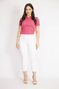 Şans Women's White Plus Size Front Pocket Gabardine Fabric Leggings