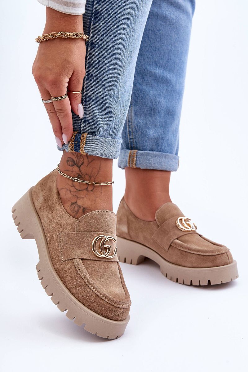 Women's Suede Shoes with Rosefalls Beige