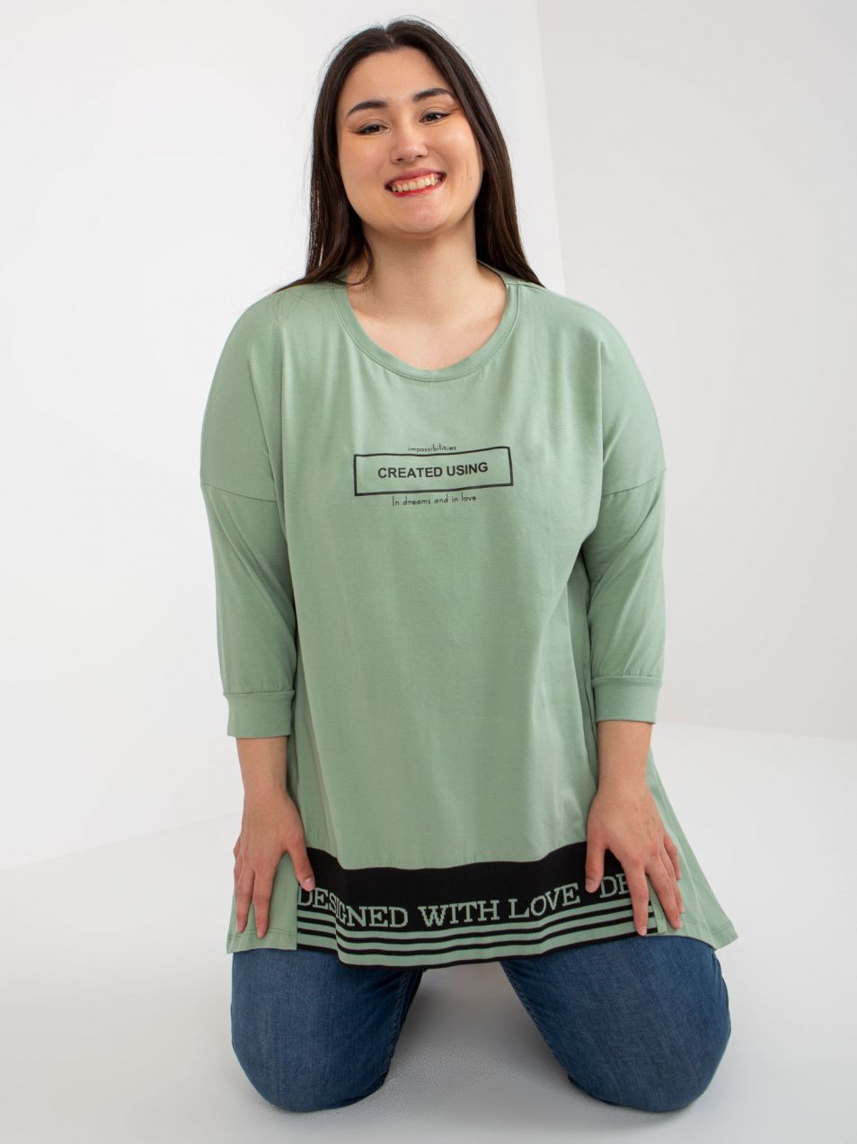 Pistachio asymmetrical cotton tunic of larger size