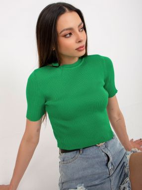 Green ribbed blouse with short sleeves