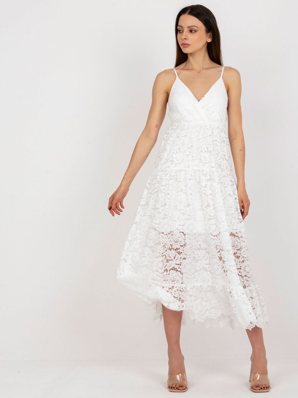 White summer dress with ruffle OCH BELLA