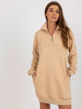 Basic Beige Sweatshirt Dress Oversized Cut
