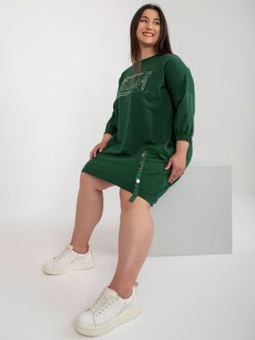Dark green dress of larger size with 3/4 sleeves