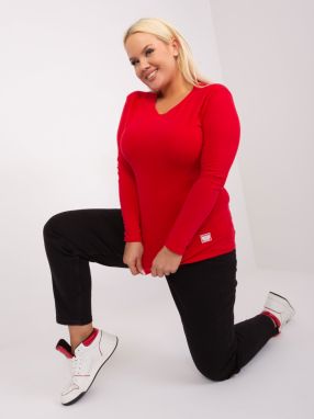 Red blouse plus sizes with a round neckline