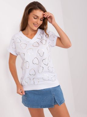 White T-shirt RUE PARIS with heart print