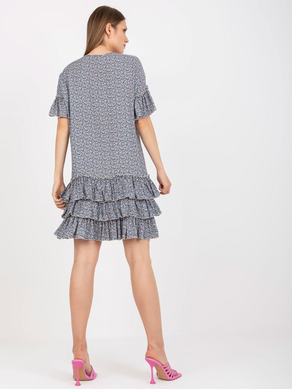 Blue minidress with ruffles and prints ZULUNA