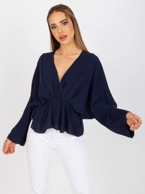 One-size dark blue blouse with wide Raquel sleeves