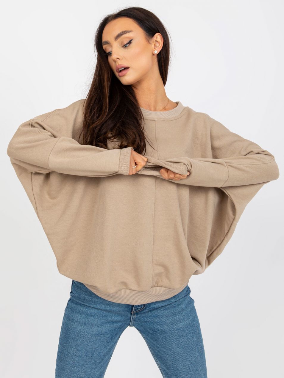Dark beige basic hoodless sweatshirt RUE PARIS