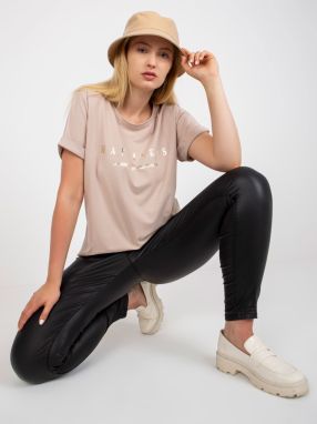 Beige cotton T-shirt larger size with text