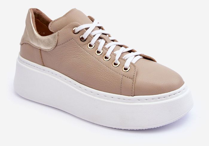 Women's leather sports shoes on the Beige Lemar platform
