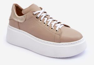 Women's leather sports shoes on the Beige Lemar platform