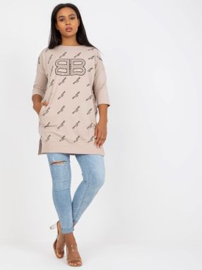 Beige blouse of larger size with prints