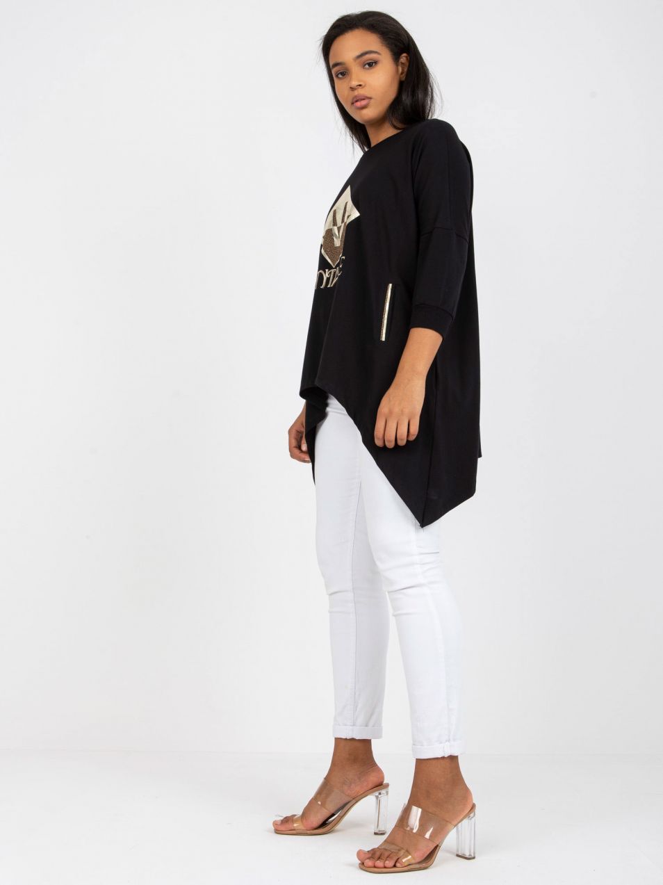 Black blouse of larger size with pockets