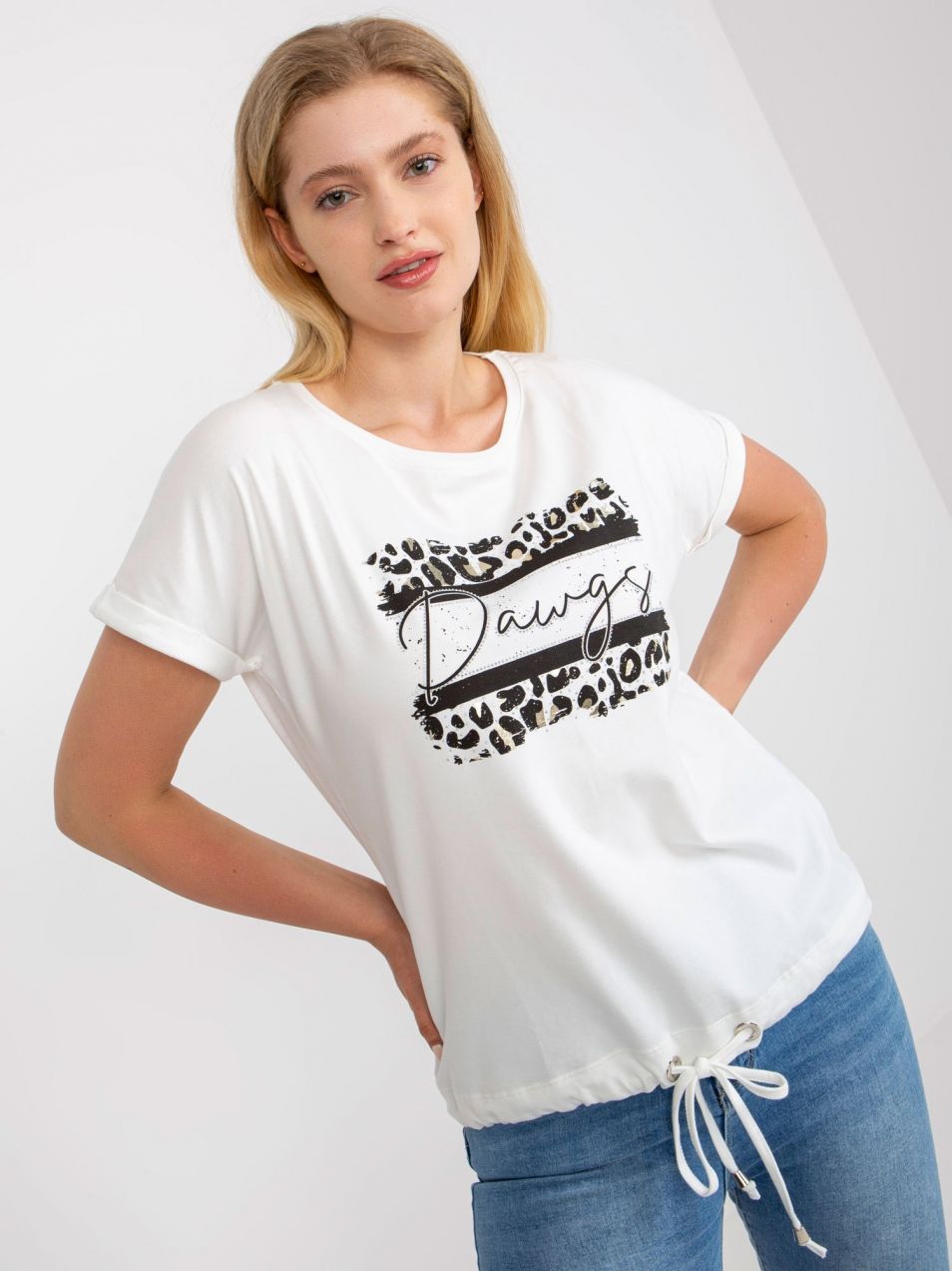 White cotton T-shirt of a larger size with a round neckline