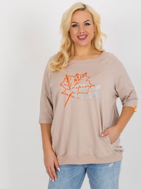 Beige casual blouse of larger size with pockets