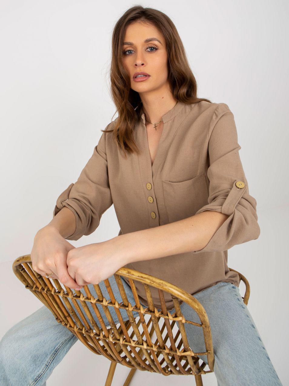 Dark beige button shirt from RUE PARIS