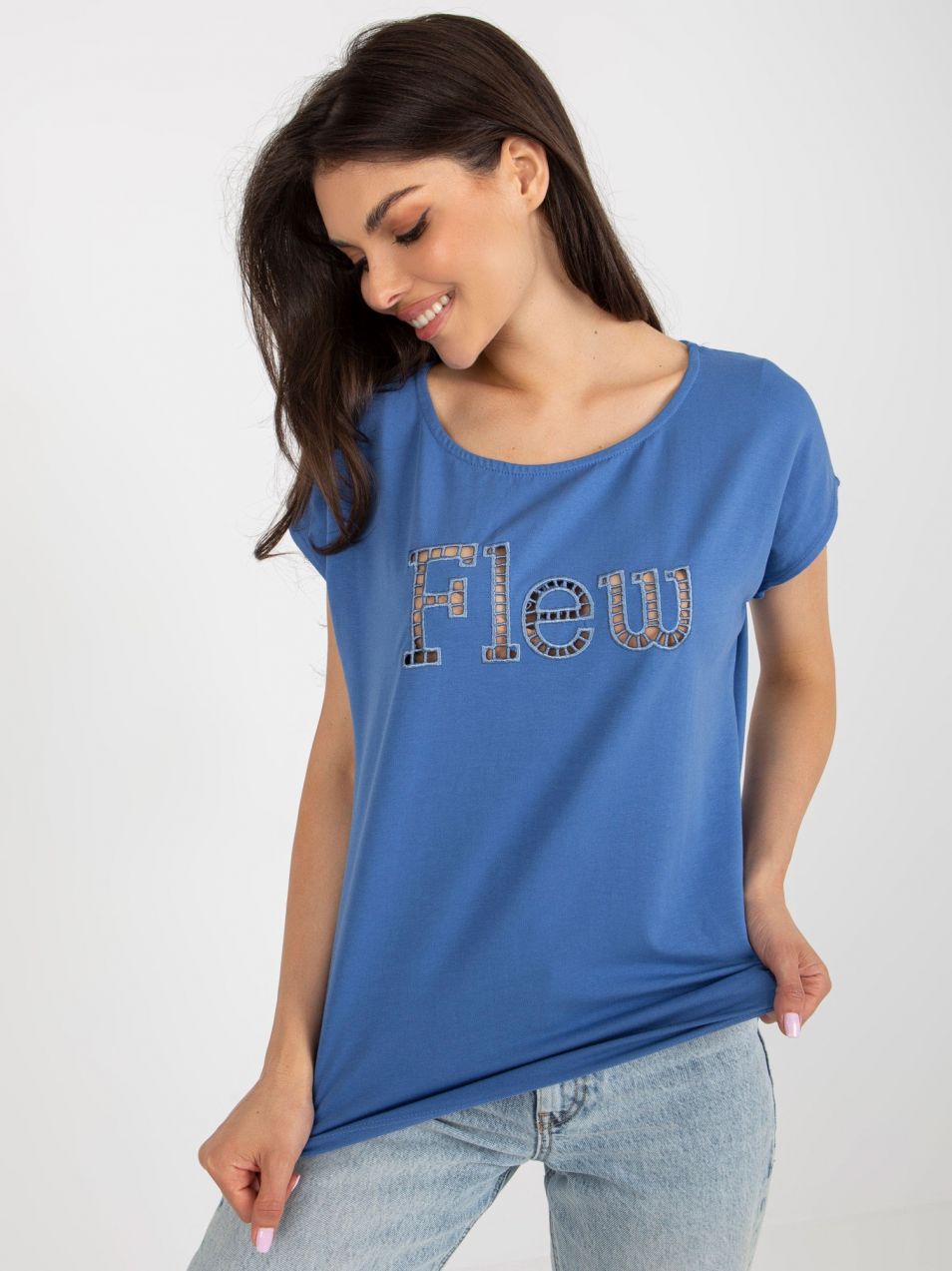 Dark blue cotton T-shirt with inscription