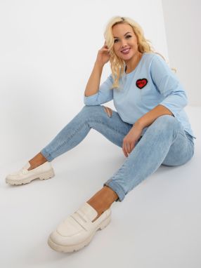 Women's light blue blouse plus size with application