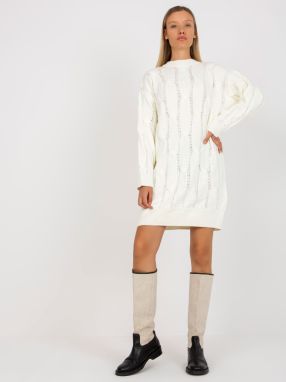 Ecru knitted minidress with stand-up collar RUE PARIS