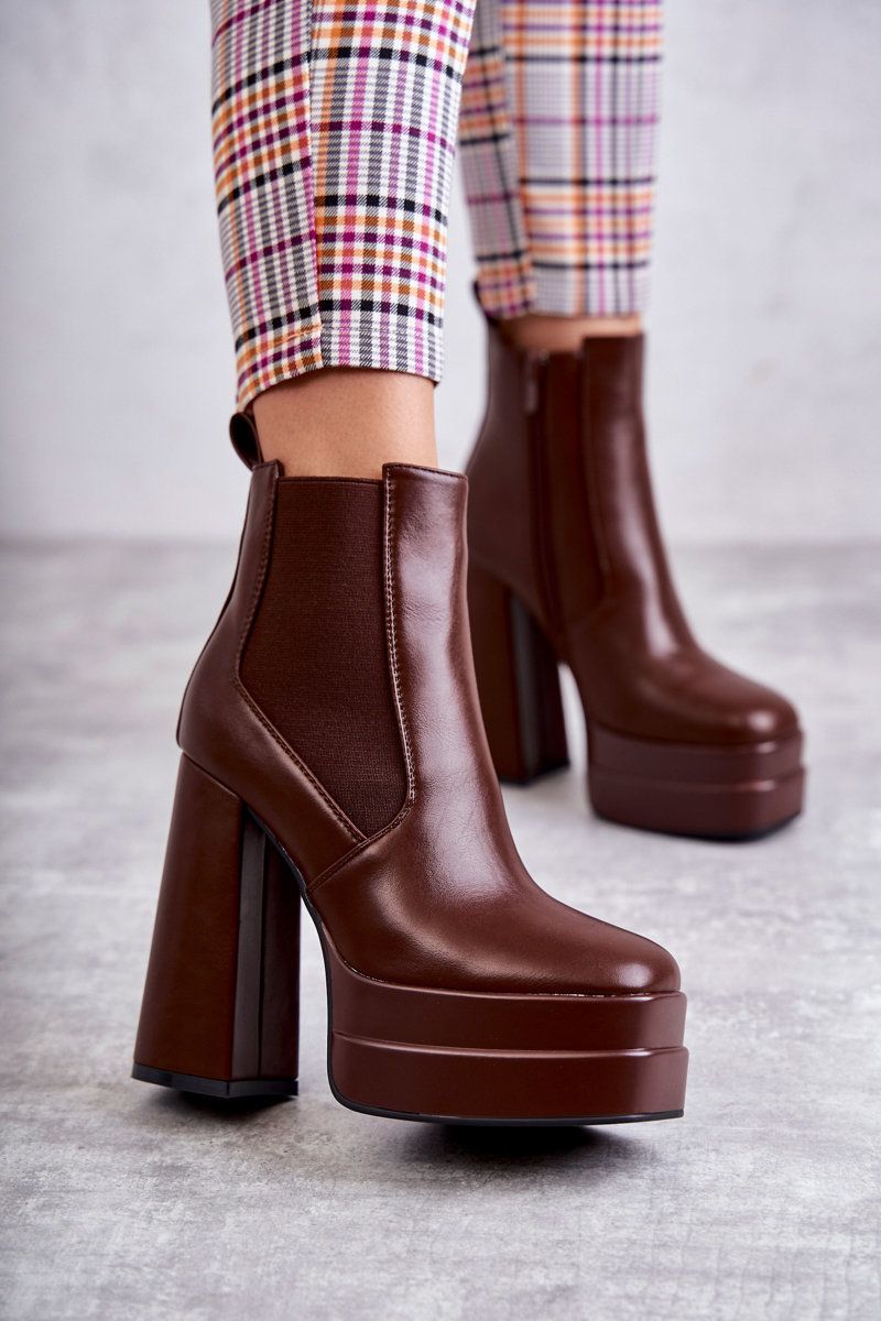 Women's Leather Boots with Solid Heels Jones Brown