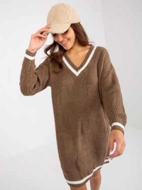 Brown knitted dress with neckline in V RUE PARIS